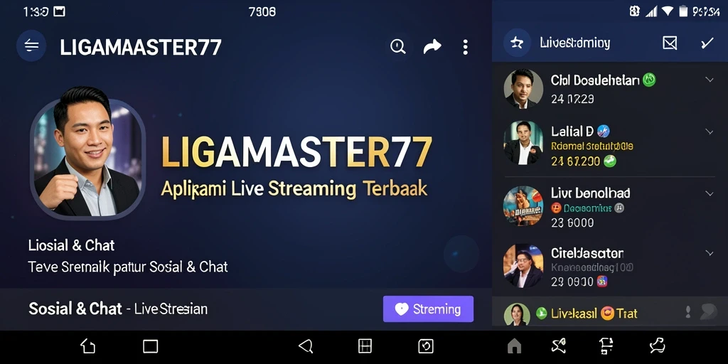 Antarmuka aplikasi LIGAMASTER77 menampilkan fungsi Live Streaming yang menarik.