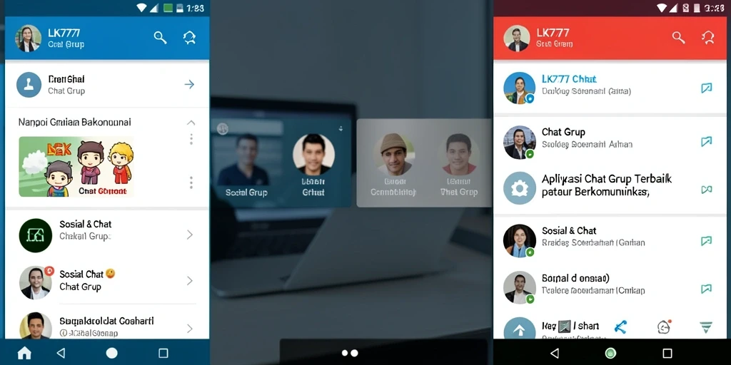Antarmuka LK777 menunjukkan fitur Chat Grup dengan jelas dan menarik.